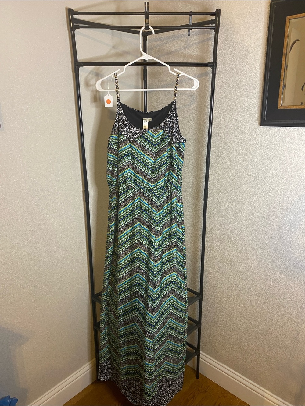 Emma & Michele Green, Black and Blue Chevron Maxi Dress